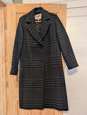 Barbour Modern Heritage Plaid Tailored Wool Blend Long Coat - US 8